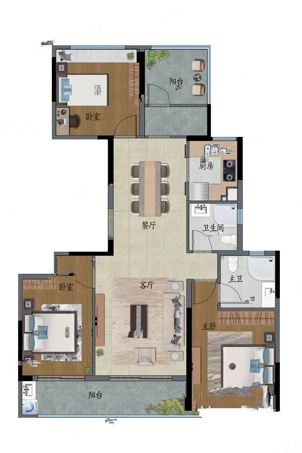 建发九龙仓央玺3室2厅2卫119㎡户型图