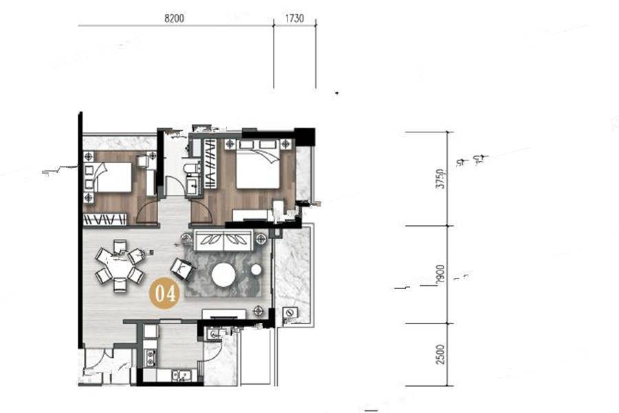 粤海拾桂府2室2厅1卫99㎡户型图