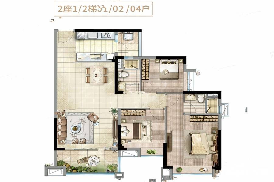 时代绿庭山语3室2厅2卫110㎡户型图