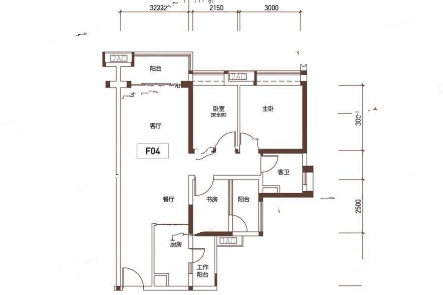 保利紫云3室2厅1卫85.6㎡户型图