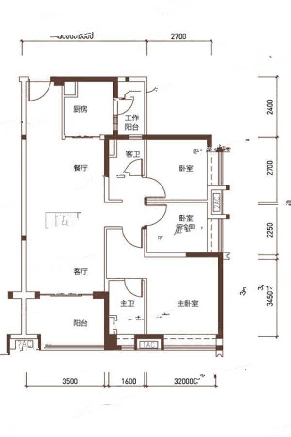 保利紫云3室2厅2卫103.2㎡户型图