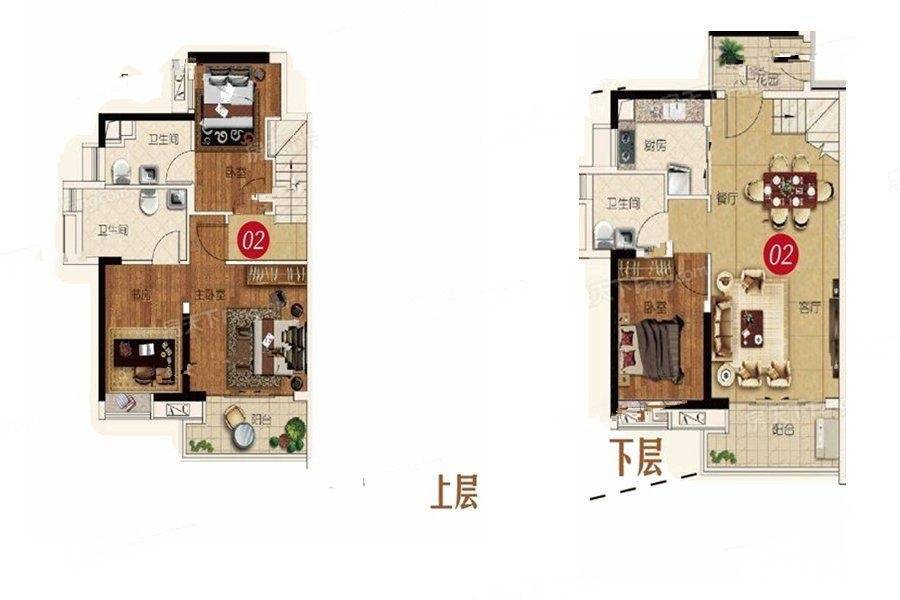 越秀星汇云城4室2厅3卫98㎡户型图