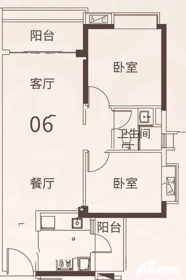 悦江上品2室2厅1卫80.7㎡户型图