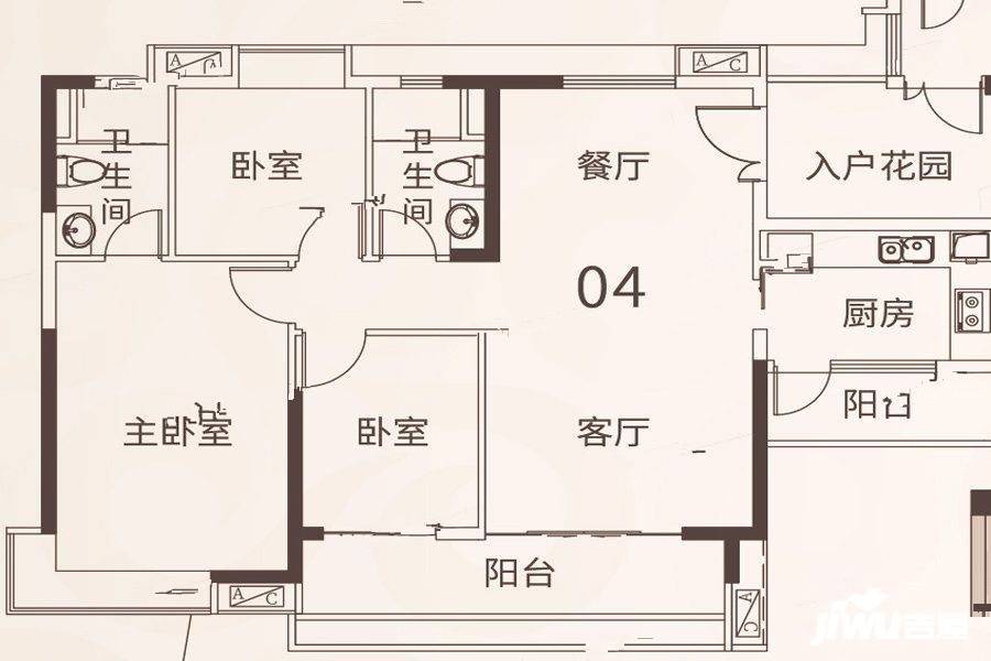 悦江上品3室2厅2卫115.1㎡户型图