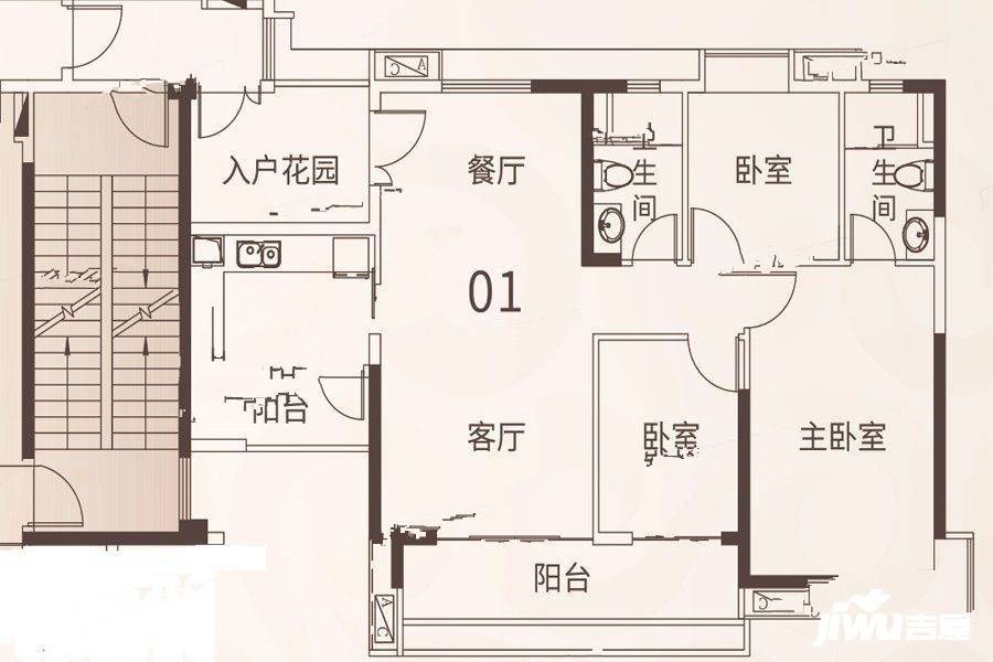 悦江上品3室2厅2卫115.1㎡户型图