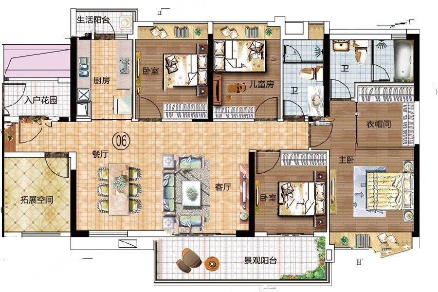 越秀滨海新城4室2厅2卫137㎡户型图