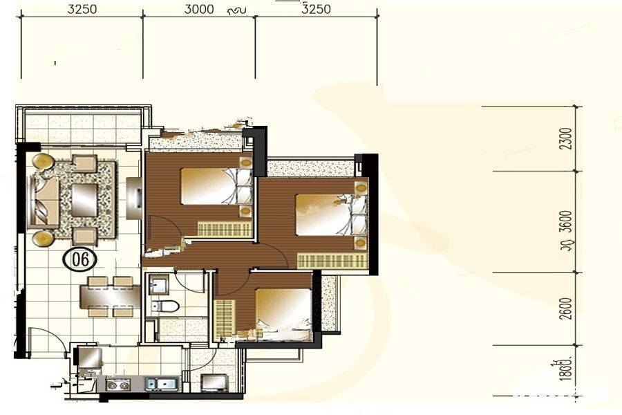 合景花漫里3室2厅1卫84.6㎡户型图