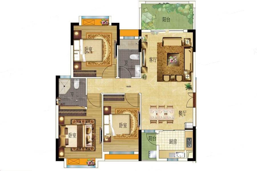 金时花园3室2厅2卫116.3㎡户型图