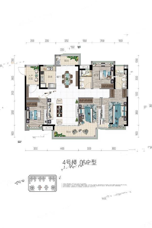 保利碧桂园公园大道4室2厅2卫140㎡户型图