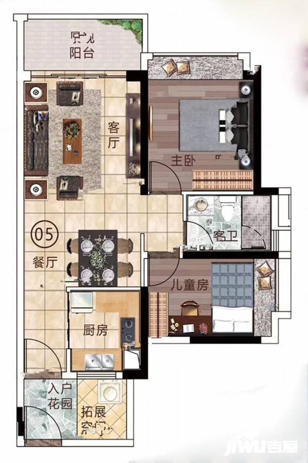 越秀滨海新城2室2厅1卫74㎡户型图