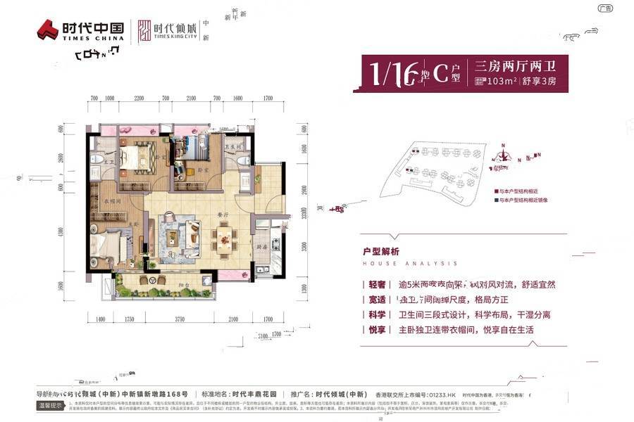 时代倾城（中新）3室2厅2卫103㎡户型图