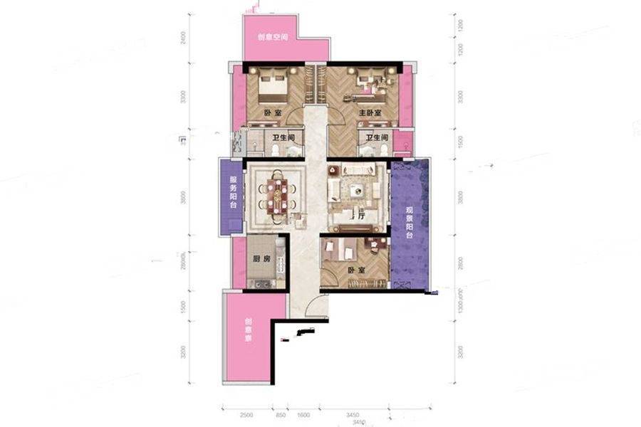 幸福丽舍3室2厅2卫125㎡户型图