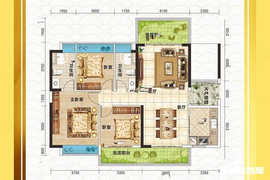 金沙广场华府3室2厅2卫127㎡户型图