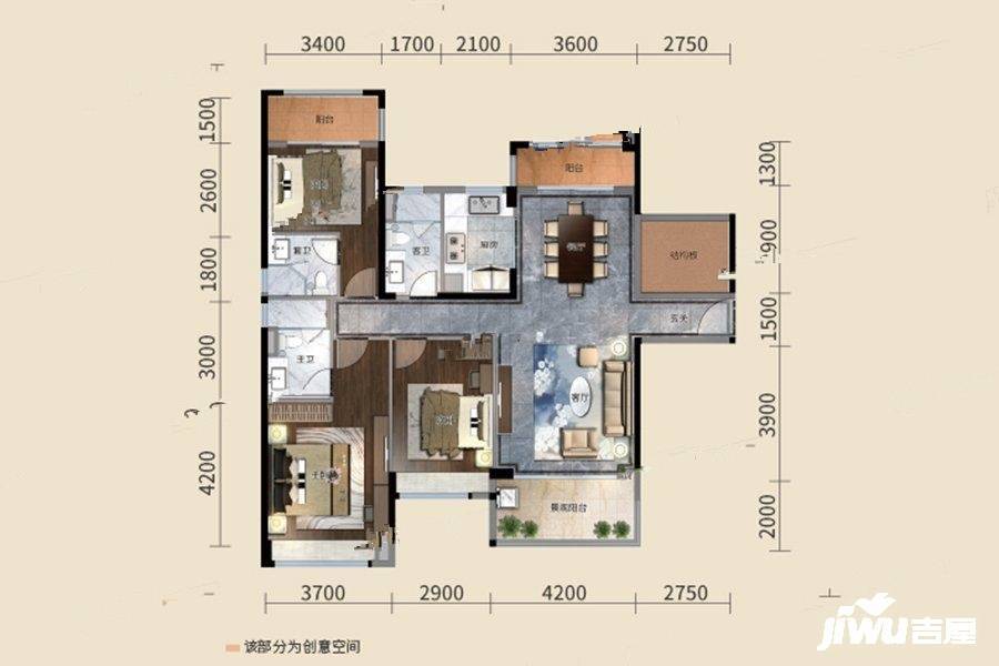 雅居乐雍逸廷4室2厅3卫142㎡户型图