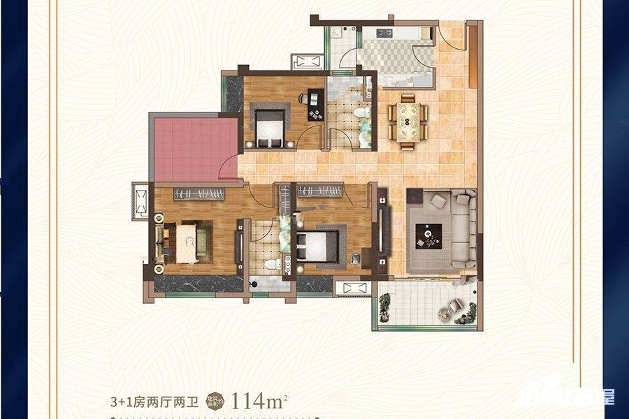 卓越御湖湾4室2厅2卫114㎡户型图