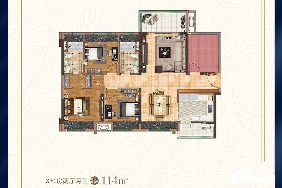 卓越御湖湾4室2厅2卫114㎡户型图