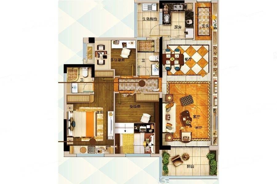 碧桂园公园首府3室2厅2卫125㎡户型图