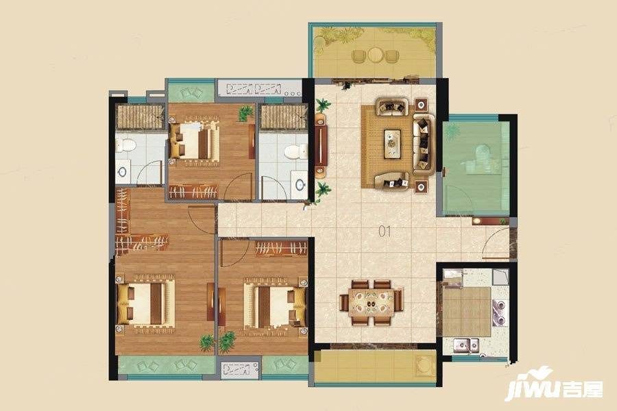 天润清华园3室2厅2卫134.4㎡户型图