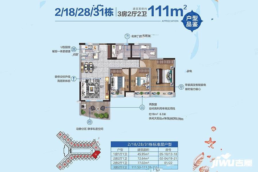 鼎龙湾国际海洋度假区3室2厅2卫111㎡户型图