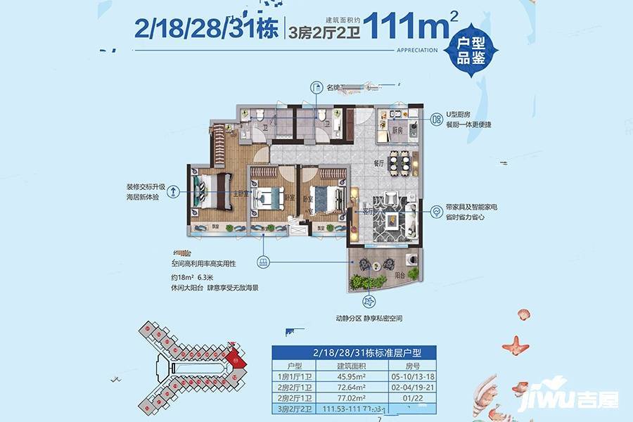 鼎龙湾国际海洋度假区3室2厅2卫111㎡户型图