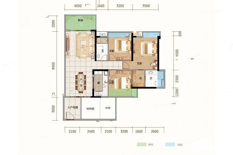 御景华府4室2厅2卫114㎡户型图