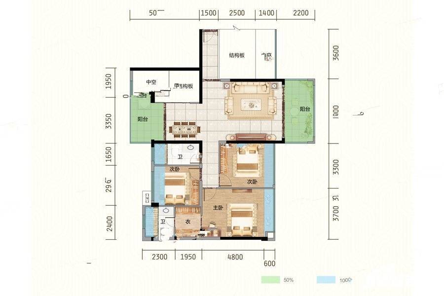 御景华府4室2厅2卫127㎡户型图