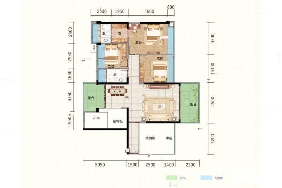 御景华府4室2厅2卫127㎡户型图