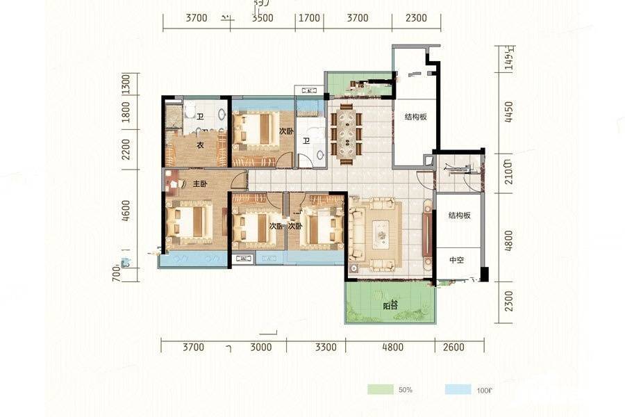 御景华府4室2厅2卫149㎡户型图