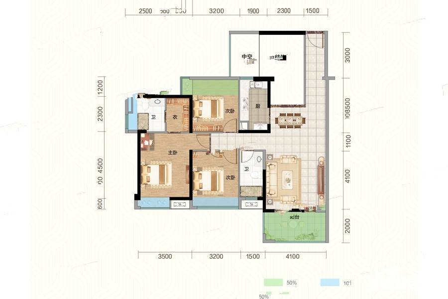 御景华府4室2厅2卫115㎡户型图