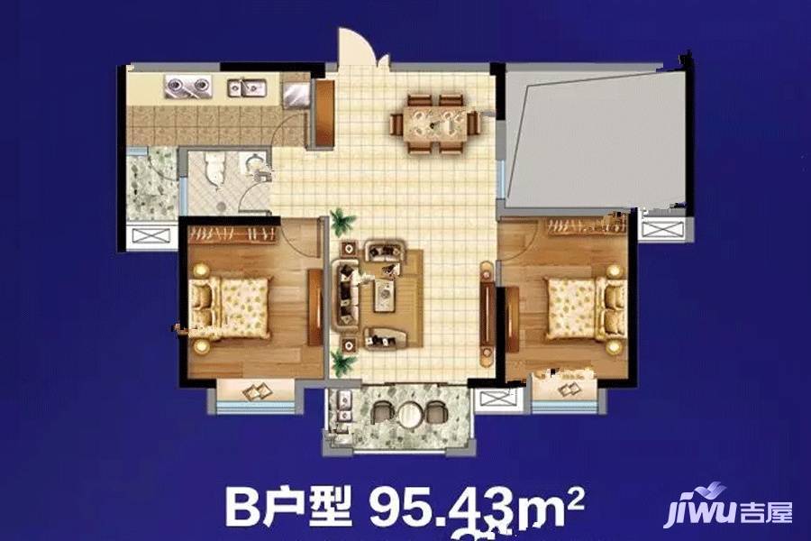 福锦中心广场3室2厅1卫95㎡户型图