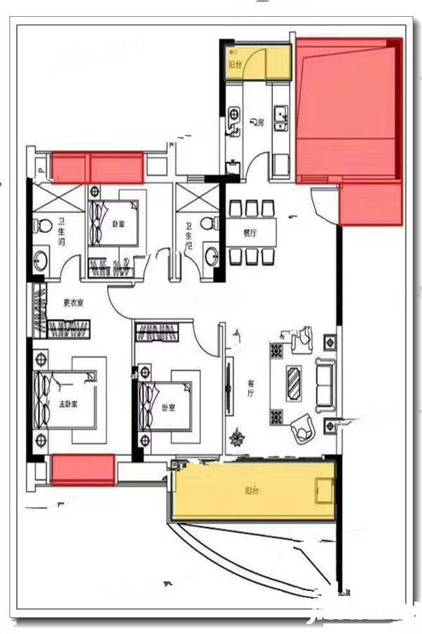 大唐名门印象3室2厅2卫143㎡户型图