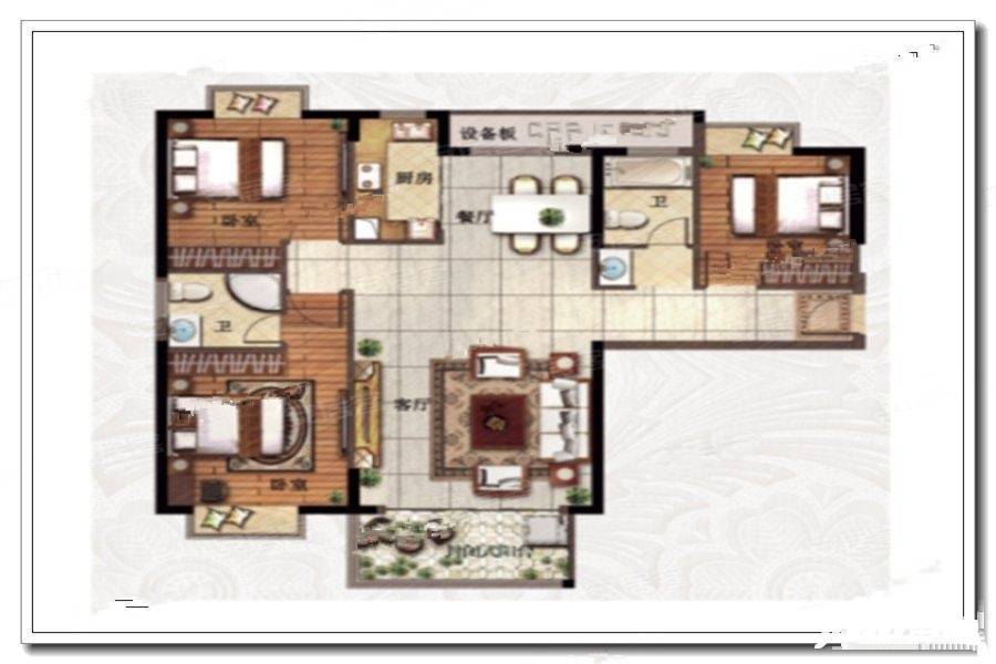 住宅水晶湖畔3室2厅2卫125㎡户型图