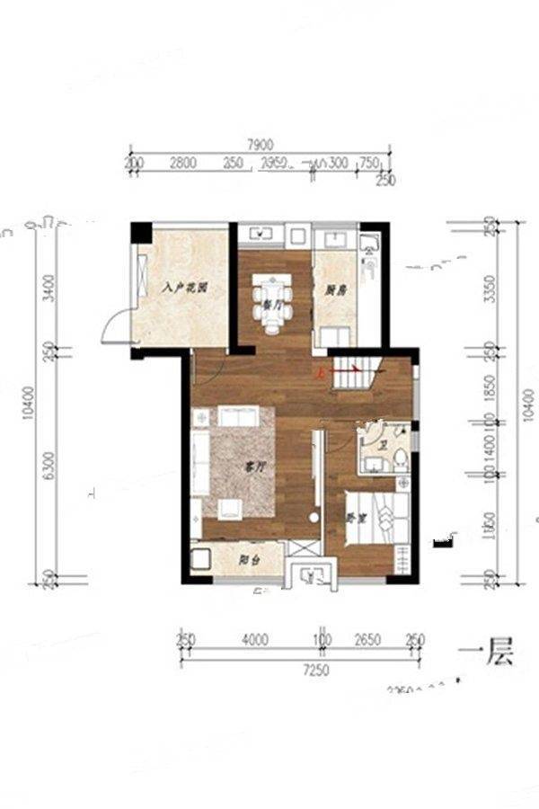 天玺99湾别墅-复式125㎡户型图