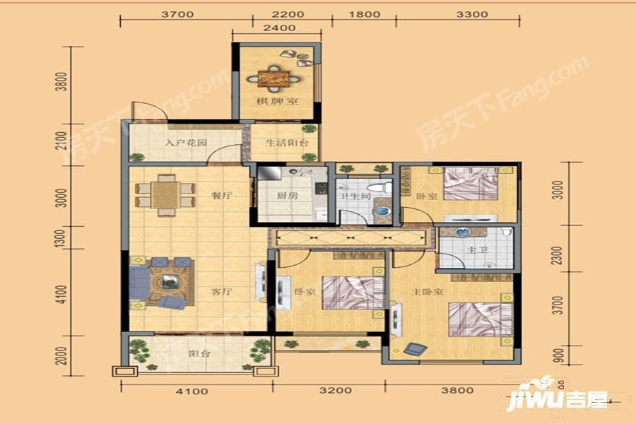 喜润金域华府4室2厅2卫113㎡户型图