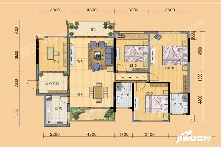 喜润金域华府4室2厅2卫121.3㎡户型图