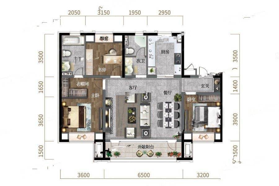 美的盛堂3室2厅2卫130㎡户型图