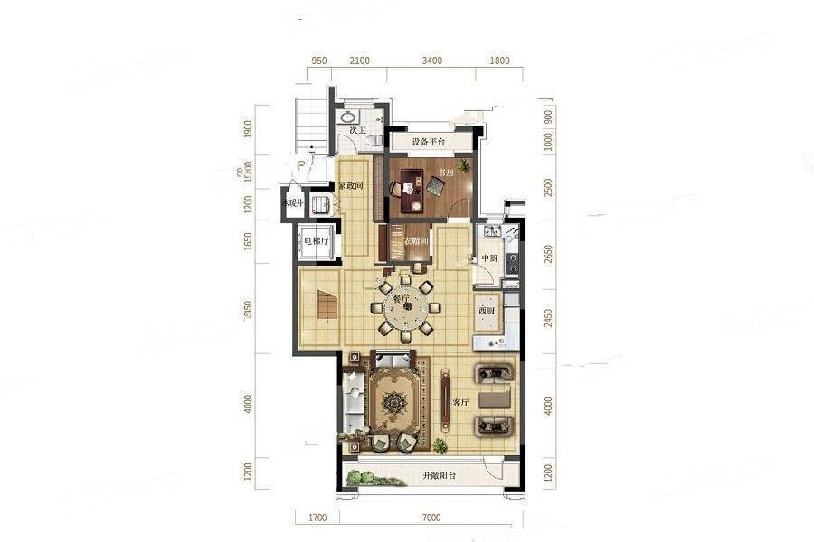 美的盛堂2室3厅2卫160㎡户型图