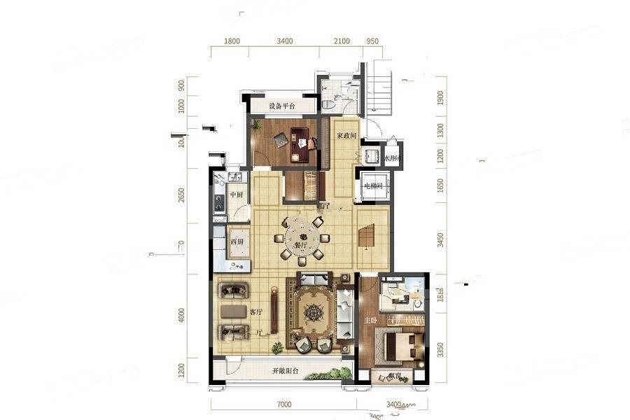 美的盛堂2室3厅2卫160㎡户型图