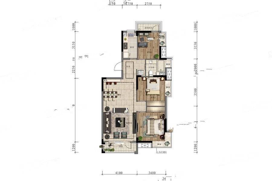 万科明日之光3室2厅1卫109㎡户型图