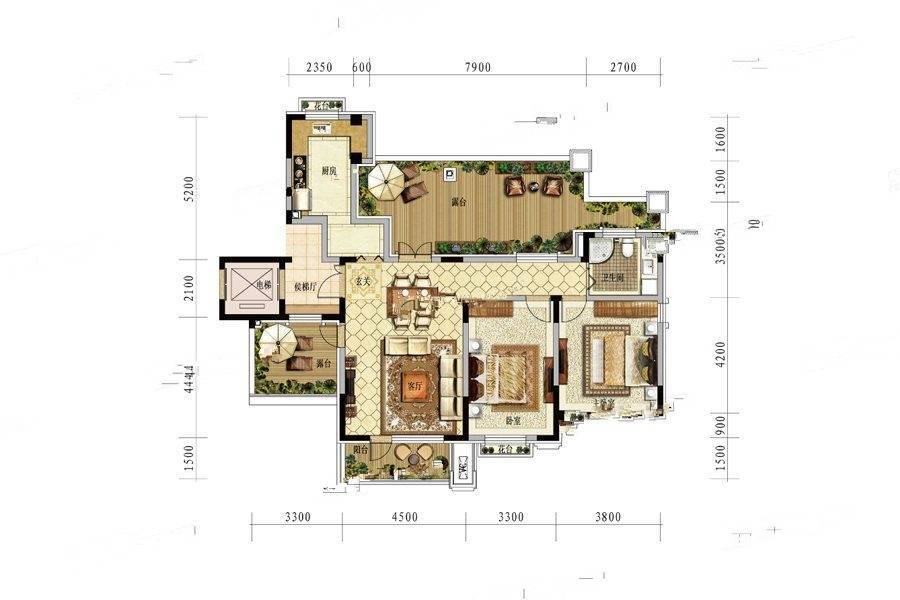 银基观澜庭2室2厅1卫110㎡户型图