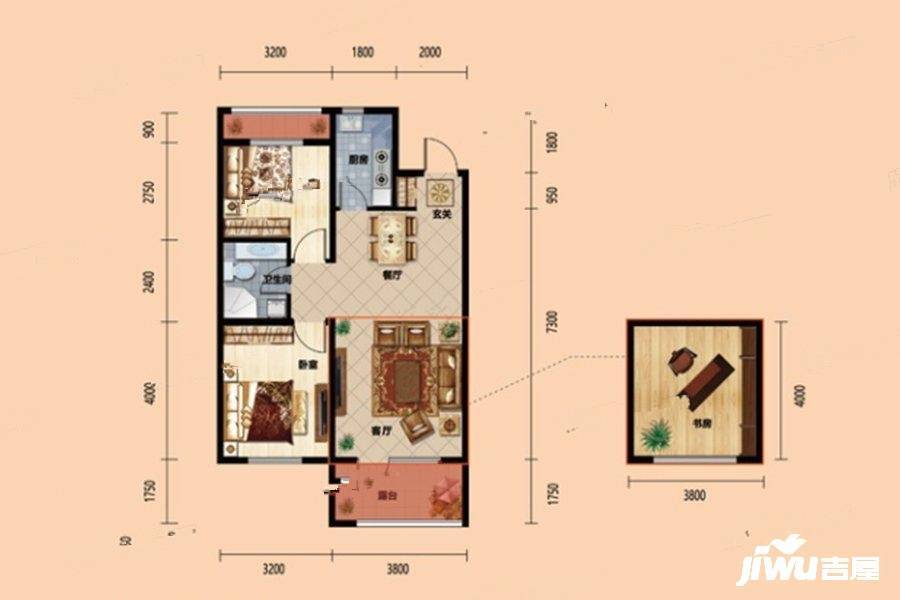 富禹依云蓝湾2室2厅1卫86㎡户型图