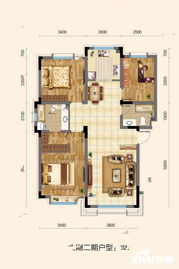 太湖明珠花园3室2厅2卫96㎡户型图