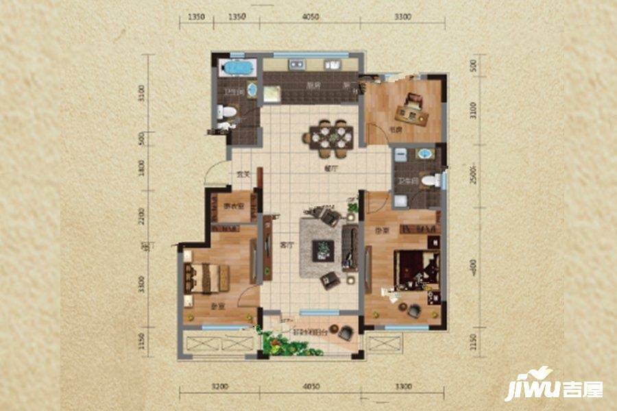 富禹依云澜汇3室2厅2卫124㎡户型图