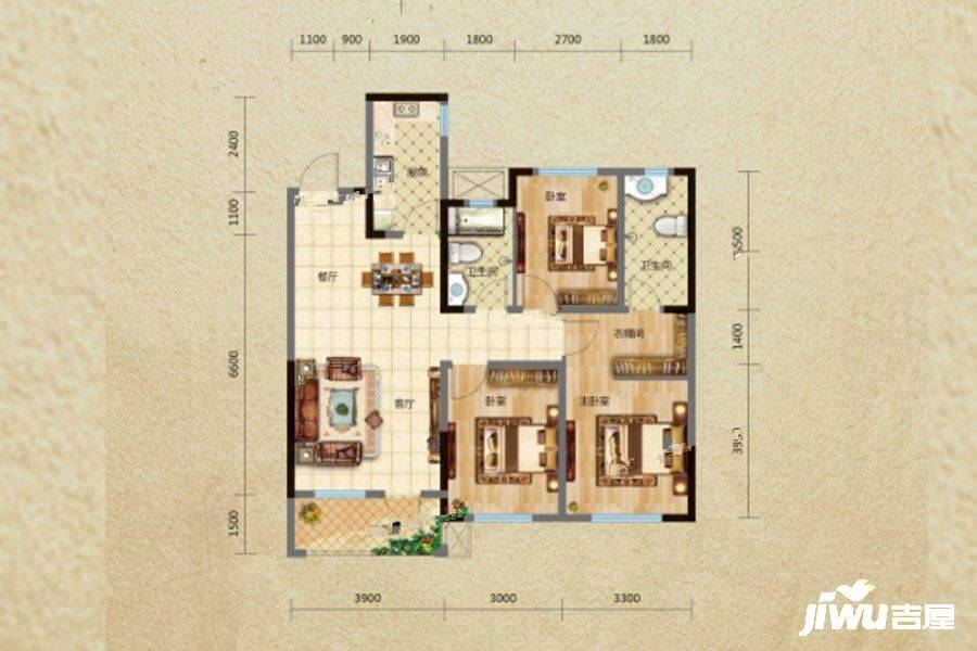 富禹依云澜汇3室2厅2卫119㎡户型图