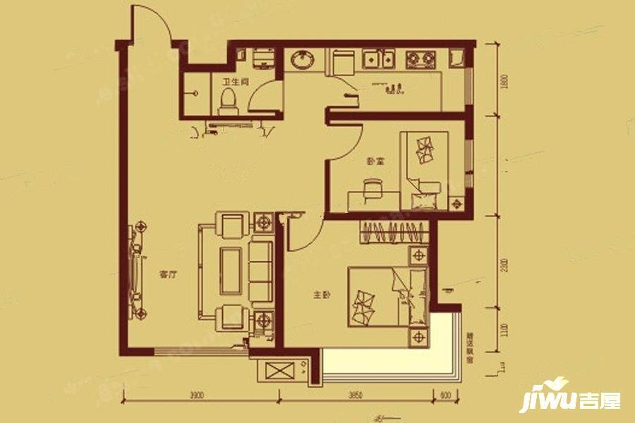 翔凤山水国际2室2厅1卫81㎡户型图