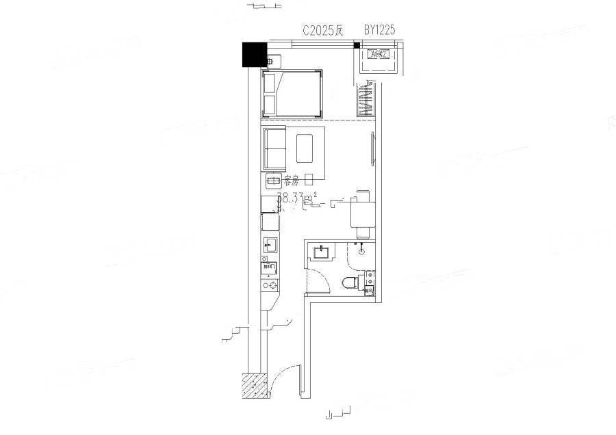 万象中心1室1厅1卫38.3㎡户型图