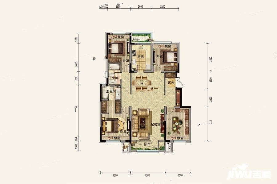 中粮锦云天城4室2厅2卫128㎡户型图