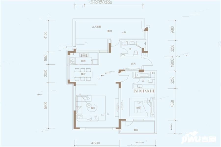 云米智慧之光1室2厅2卫95.6㎡户型图