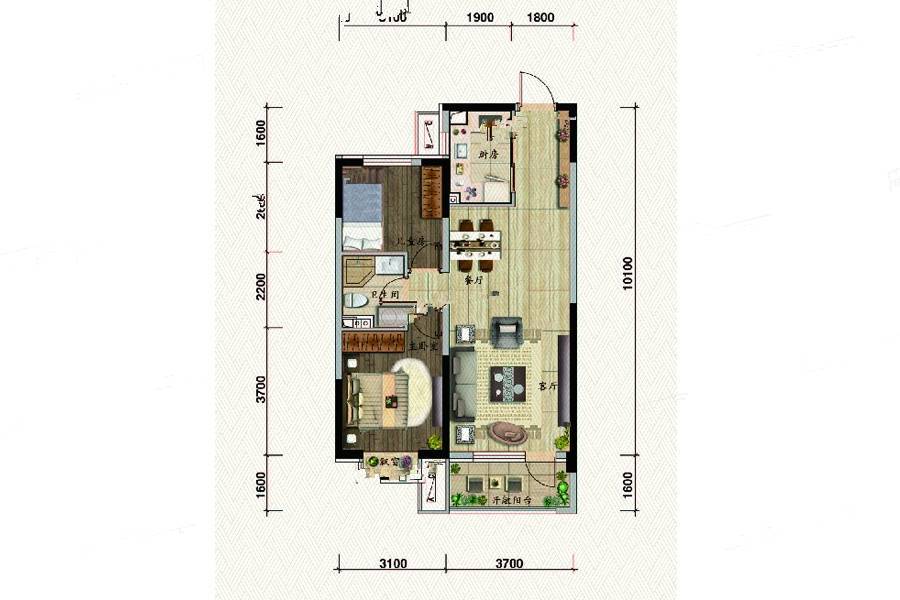 碧桂园御玺2室2厅1卫87㎡户型图