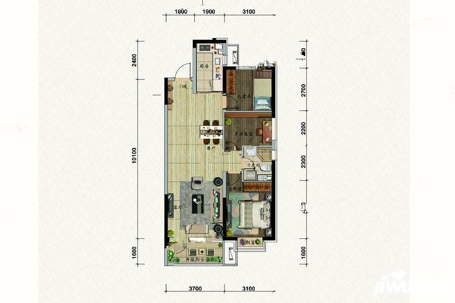 碧桂园御品3室2厅1卫105㎡户型图